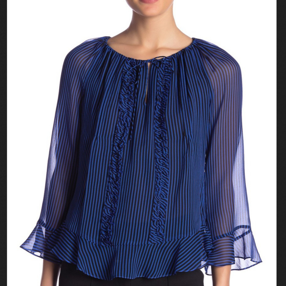 New DFV Cobalt Striped Silk Blouse